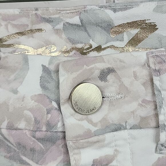 Seven7 High Rise Tummyless Skinny Jeans White Floral Print Stretch Denim Size 6 - Picture 6 of 13